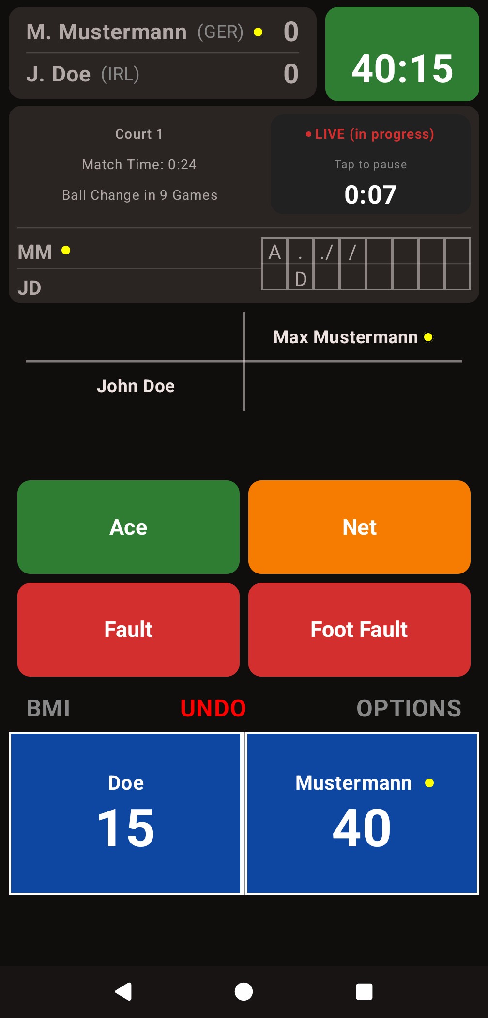 TennScorer Mobile App UI